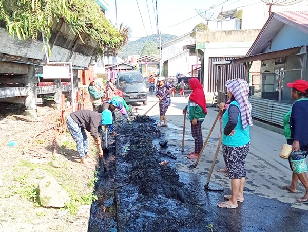 Pemerintah Desa Sempa Jaya bersama masyarakat melaksanakan normalisasi saluran dranaise, Senin (27/12/2021). (Foto: Tekwasi)
